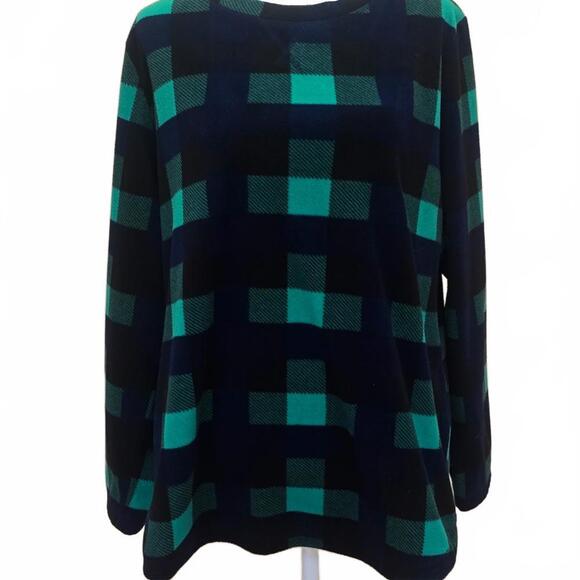 Karen Scott Tops - Karen Scott Cozy Plaid Long Sleeve Top - Navy & Teal, Large